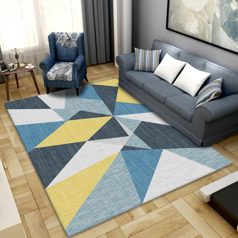 Modern Home Decoration Rug Multi Colored Geometric Print Area Carpet Polyster Anti-Slip Pet Friendly Rug Royal Blue-Yellow Clearhalo 'Area Rug' 'Modern' 'Rugs' Rug' 2285733
