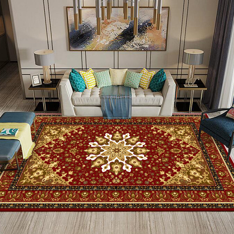 Chinese Living Room Rug Multi Colored Geometric Printed Area Rug Polyster Non-Slip Pet Friendly Indoor Rug Dark Red Clearhalo 'Area Rug' 'Rugs' 'Vintage' Rug' 2285907