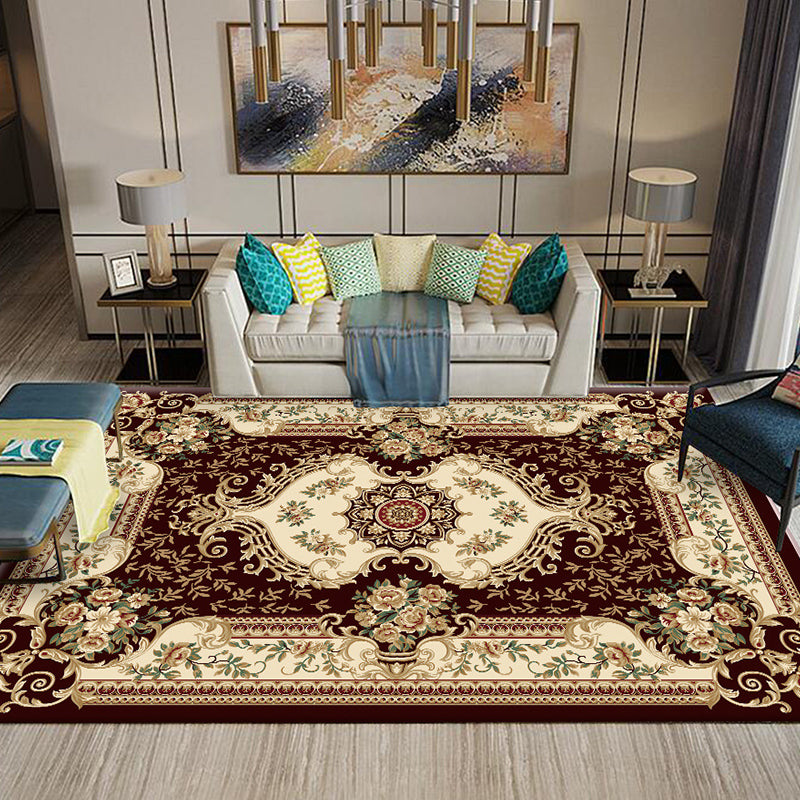 Chinese Living Room Rug Multi Colored Geometric Printed Area Rug Polyster Non-Slip Pet Friendly Indoor Rug Chocolate Clearhalo 'Area Rug' 'Rugs' 'Vintage' Rug' 2285910
