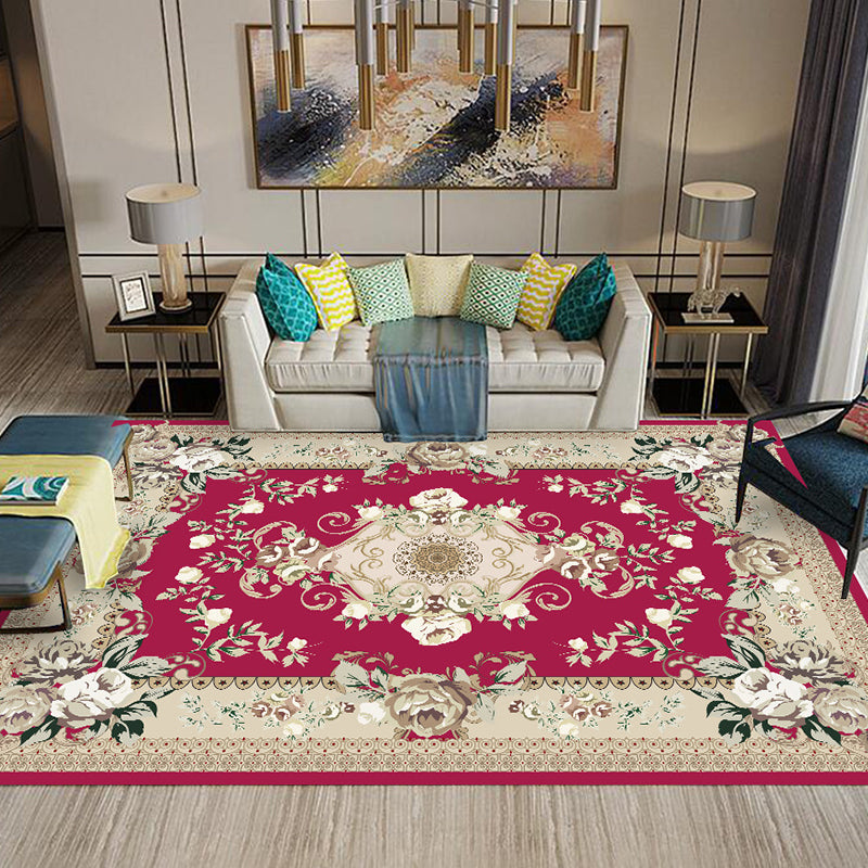 Chinese Living Room Rug Multi Colored Geometric Printed Area Rug Polyster Non-Slip Pet Friendly Indoor Rug Rose Red Clearhalo 'Area Rug' 'Rugs' 'Vintage' Rug' 2285913