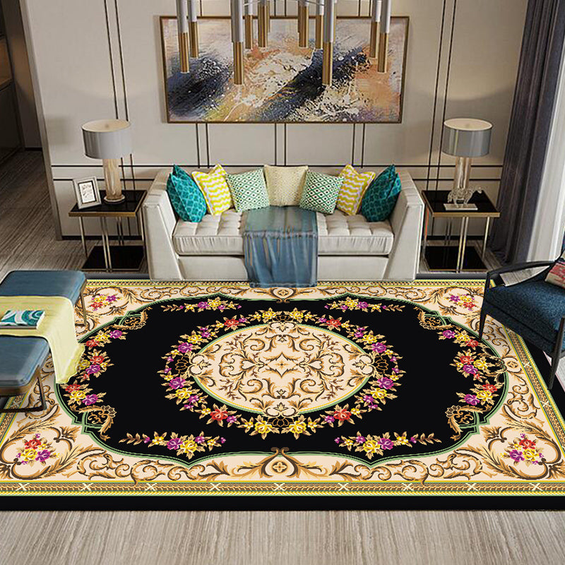 Chinese Living Room Rug Multi Colored Geometric Printed Area Rug Polyster Non-Slip Pet Friendly Indoor Rug Black Clearhalo 'Area Rug' 'Rugs' 'Vintage' Rug' 2285915