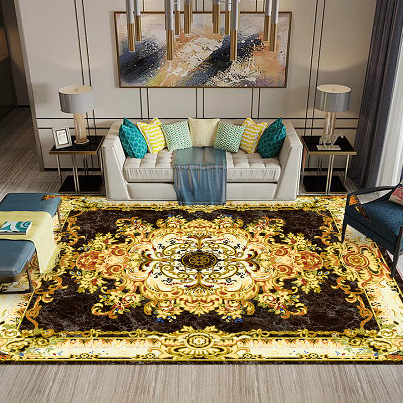 Chinese Living Room Rug Multi Colored Geometric Printed Area Rug Polyster Non-Slip Pet Friendly Indoor Rug Yellow Clearhalo 'Area Rug' 'Rugs' 'Vintage' Rug' 2285919