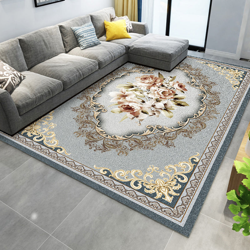 Antique Home Decoration Rug Multi Color Floral Pattern Area Rug Polyster Non-Slip Backing Easy Care Carpet Grey Clearhalo 'Area Rug' 'Rugs' 'Vintage' Rug' 2285925