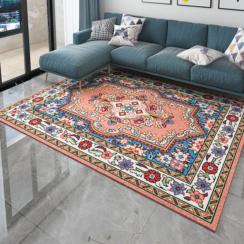 Antique Home Decoration Rug Multi Color Floral Pattern Area Rug Polyster Non-Slip Backing Easy Care Carpet Orange Clearhalo 'Area Rug' 'Rugs' 'Vintage' Rug' 2285928