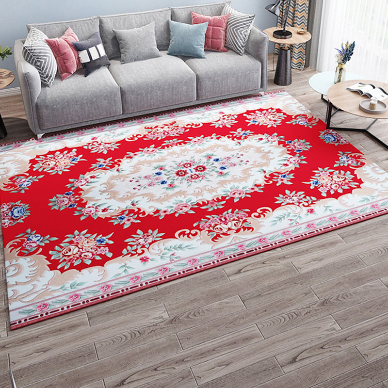 Antique Home Decoration Rug Multi Color Floral Pattern Area Rug Polyster Non-Slip Backing Easy Care Carpet Burgundy Clearhalo 'Area Rug' 'Rugs' 'Vintage' Rug' 2285935