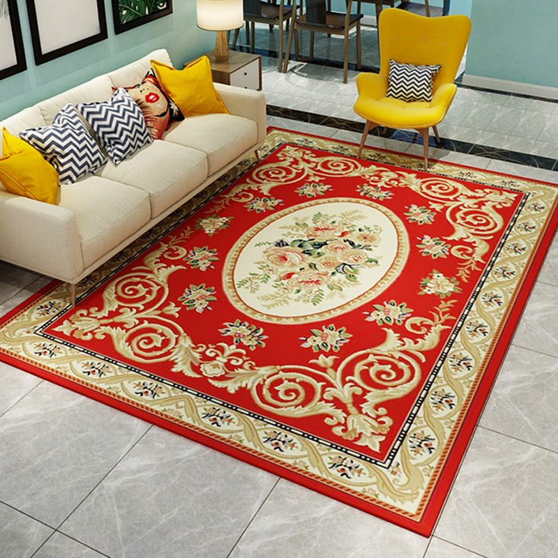 Antique Home Decoration Rug Multi Color Floral Pattern Area Rug Polyster Non-Slip Backing Easy Care Carpet Red Clearhalo 'Area Rug' 'Rugs' 'Vintage' Rug' 2285936