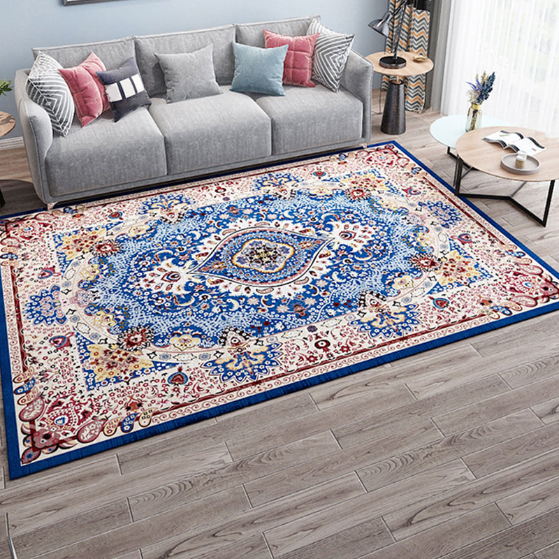 Antique Home Decoration Rug Multi Color Floral Pattern Area Rug Polyster Non-Slip Backing Easy Care Carpet Sky Blue Clearhalo 'Area Rug' 'Rugs' 'Vintage' Rug' 2285937