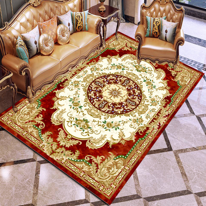 Multi Colored Floral Printed Rug Polyster Shabby Chic Area Rug Non-Slip Backing Washable Indoor Rug for Decoration Red-White Clearhalo 'Area Rug' 'Rugs' 'Vintage' Rug' 2285940