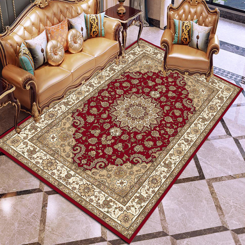 Multi Colored Floral Printed Rug Polyster Shabby Chic Area Rug Non-Slip Backing Washable Indoor Rug for Decoration Dark Red Clearhalo 'Area Rug' 'Rugs' 'Vintage' Rug' 2285941