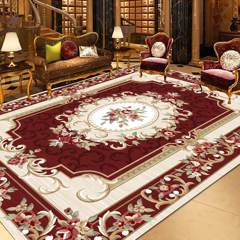 Multi Colored Floral Printed Rug Polyster Shabby Chic Area Rug Non-Slip Backing Washable Indoor Rug for Decoration Red Brown Clearhalo 'Area Rug' 'Rugs' 'Vintage' Rug' 2285943