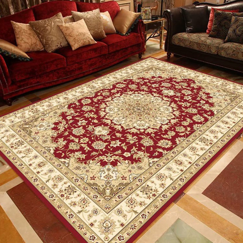 Multi Colored Floral Printed Rug Polyster Shabby Chic Area Rug Non-Slip Backing Washable Indoor Rug for Decoration Khaki Clearhalo 'Area Rug' 'Rugs' 'Vintage' Rug' 2285945