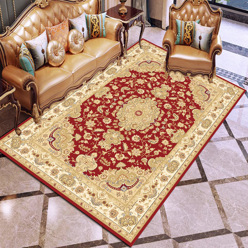 Multi Colored Floral Printed Rug Polyster Shabby Chic Area Rug Non-Slip Backing Washable Indoor Rug for Decoration Yellow-Red Clearhalo 'Area Rug' 'Rugs' 'Vintage' Rug' 2285946