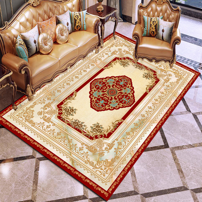 Multi Colored Floral Printed Rug Polyster Shabby Chic Area Rug Non-Slip Backing Washable Indoor Rug for Decoration Brown Clearhalo 'Area Rug' 'Rugs' 'Vintage' Rug' 2285947