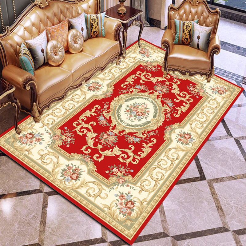 Multi Colored Floral Printed Rug Polyster Shabby Chic Area Rug Non-Slip Backing Washable Indoor Rug for Decoration Orange Red Clearhalo 'Area Rug' 'Rugs' 'Vintage' Rug' 2285948