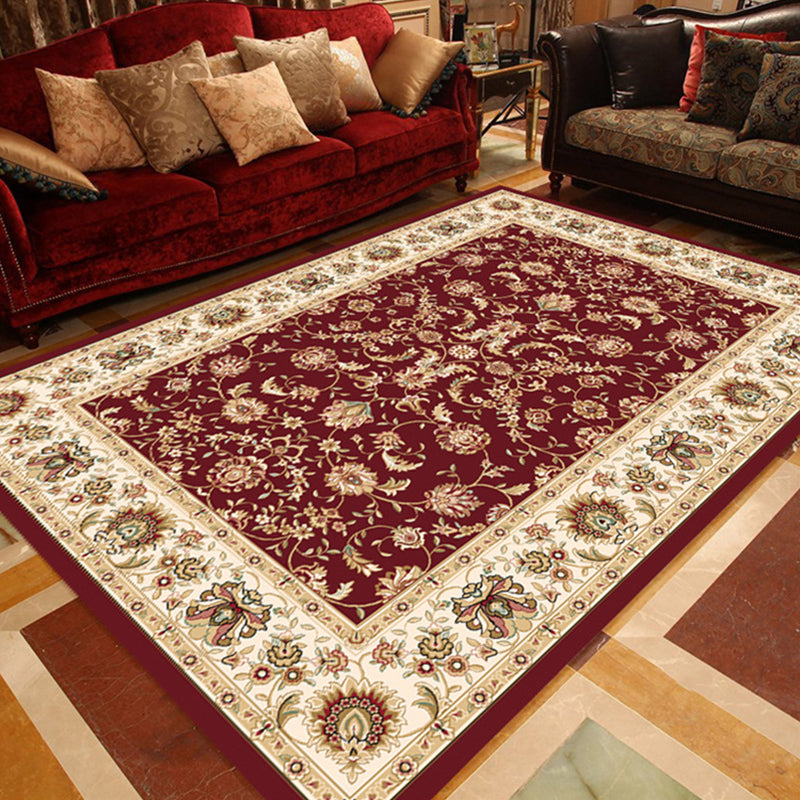 Multi Colored Floral Printed Rug Polyster Shabby Chic Area Rug Non-Slip Backing Washable Indoor Rug for Decoration Purple-Red Clearhalo 'Area Rug' 'Rugs' 'Vintage' Rug' 2285950