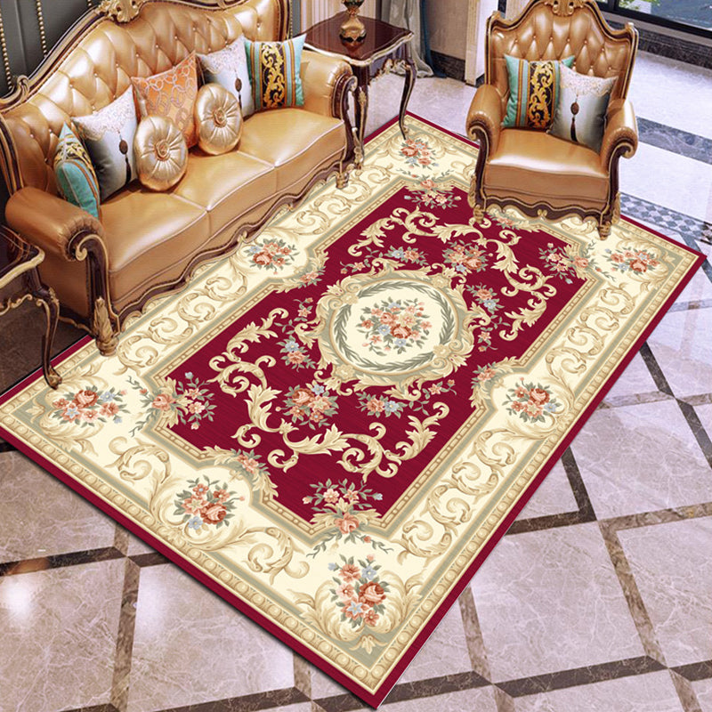 Multi Colored Floral Printed Rug Polyster Shabby Chic Area Rug Non-Slip Backing Washable Indoor Rug for Decoration Crimson Clearhalo 'Area Rug' 'Rugs' 'Vintage' Rug' 2285951