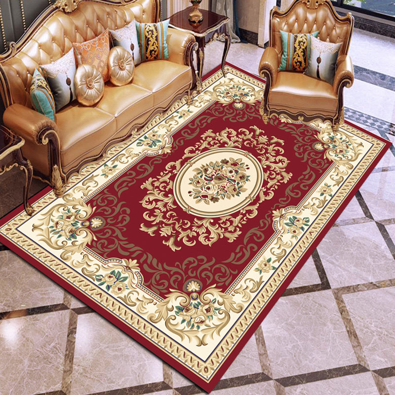 Multi Colored Floral Printed Rug Polyster Shabby Chic Area Rug Non-Slip Backing Washable Indoor Rug for Decoration Brick Red Clearhalo 'Area Rug' 'Rugs' 'Vintage' Rug' 2285952