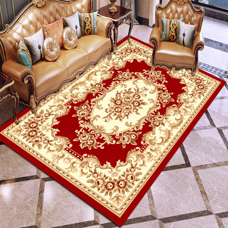 Multi Colored Floral Printed Rug Polyster Shabby Chic Area Rug Non-Slip Backing Washable Indoor Rug for Decoration Red-Yellow Clearhalo 'Area Rug' 'Rugs' 'Vintage' Rug' 2285953