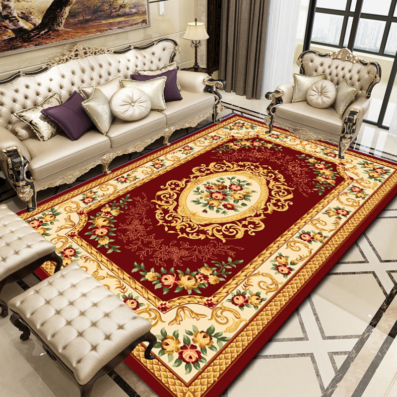 Retro Floral Printed Rug Multi Colored Synthetics Area Rug Anti-Slip Backing Machine Washable Indoor Rug for Parlor Clearhalo 'Area Rug' 'Rugs' 'Vintage' Rug' 2285955