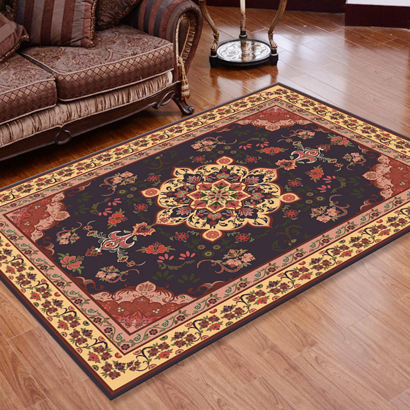 Retro Floral Printed Rug Multi Colored Synthetics Area Rug Anti-Slip Backing Machine Washable Indoor Rug for Parlor Clearhalo 'Area Rug' 'Rugs' 'Vintage' Rug' 2285958