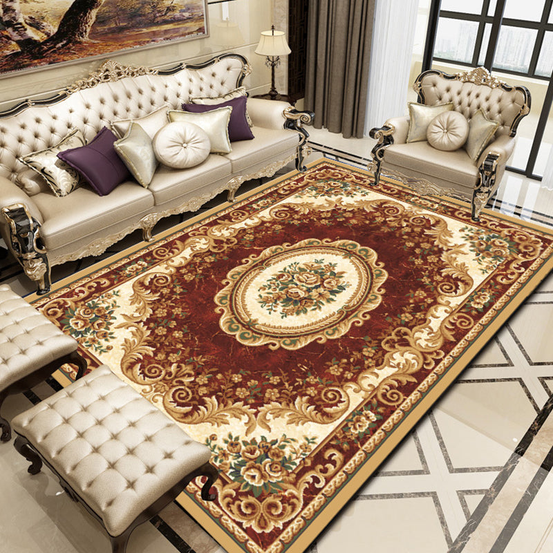 Retro Floral Printed Rug Multi Colored Synthetics Area Rug Anti-Slip Backing Machine Washable Indoor Rug for Parlor Dark Red Clearhalo 'Area Rug' 'Rugs' 'Vintage' Rug' 2285961