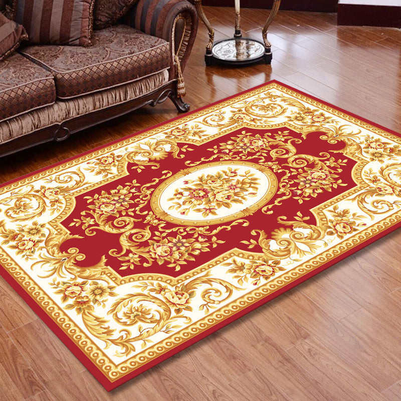 Retro Floral Printed Rug Multi Colored Synthetics Area Rug Anti-Slip Backing Machine Washable Indoor Rug for Parlor Red-Yellow Clearhalo 'Area Rug' 'Rugs' 'Vintage' Rug' 2285969