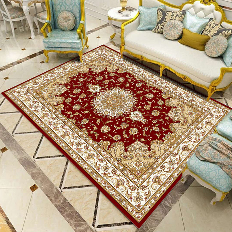 Multi-Color Living Room Rug Olden Floral Print Area Rug Polyster Non-Slip Machine Washable Carpet Khaki Clearhalo 'Area Rug' 'Rugs' 'Vintage' Rug' 2285977
