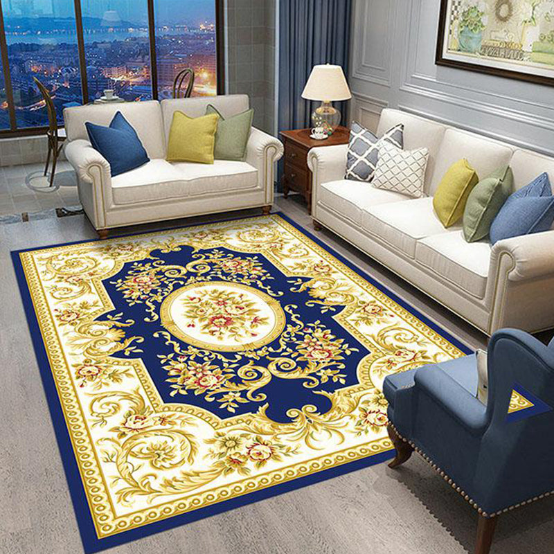 Multi Colored Retro Rug Polyster Flower Printed Area Carpet Non-Slip Washable Stain-Resistant Indoor Rug for Living Room Blue Clearhalo 'Area Rug' 'Rugs' 'Vintage' Rug' 2285983