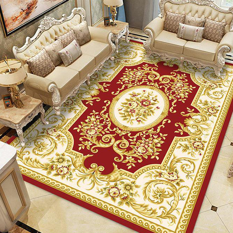 Multi Colored Retro Rug Polyster Flower Printed Area Carpet Non-Slip Washable Stain-Resistant Indoor Rug for Living Room Red Clearhalo 'Area Rug' 'Rugs' 'Vintage' Rug' 2285984