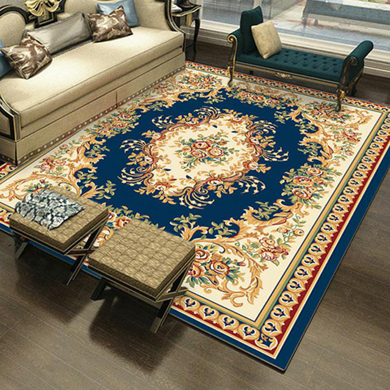 Multi Colored Retro Rug Polyster Flower Printed Area Carpet Non-Slip Washable Stain-Resistant Indoor Rug for Living Room Dark Blue Clearhalo 'Area Rug' 'Rugs' 'Vintage' Rug' 2285986