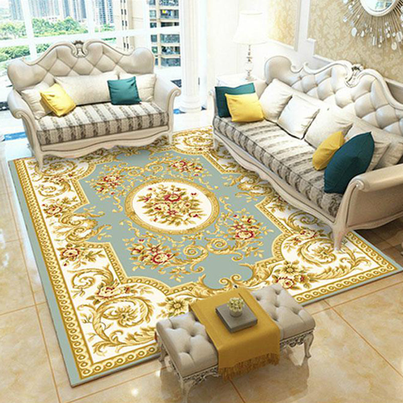 Multi Colored Retro Rug Polyster Flower Printed Area Carpet Non-Slip Washable Stain-Resistant Indoor Rug for Living Room Aqua Clearhalo 'Area Rug' 'Rugs' 'Vintage' Rug' 2285990