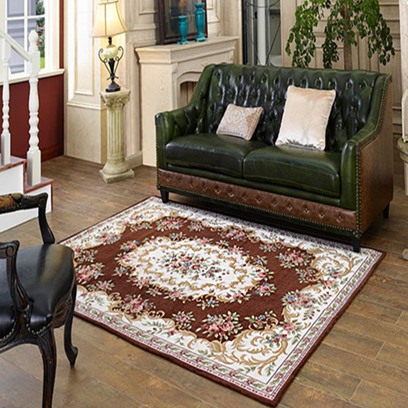 Multi Colored Bedroom Rug Shabby Chic Flower Print Area Rug Acrylic Non-Slip Backing Stain-Resistant Carpet Coffee Clearhalo 'Area Rug' 'Rugs' 'Vintage' Rug' 2285996
