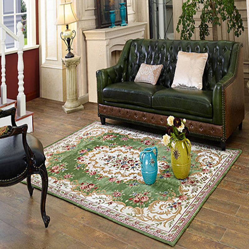 Multi Colored Bedroom Rug Shabby Chic Flower Print Area Rug Acrylic Non-Slip Backing Stain-Resistant Carpet Green Clearhalo 'Area Rug' 'Rugs' 'Vintage' Rug' 2285998