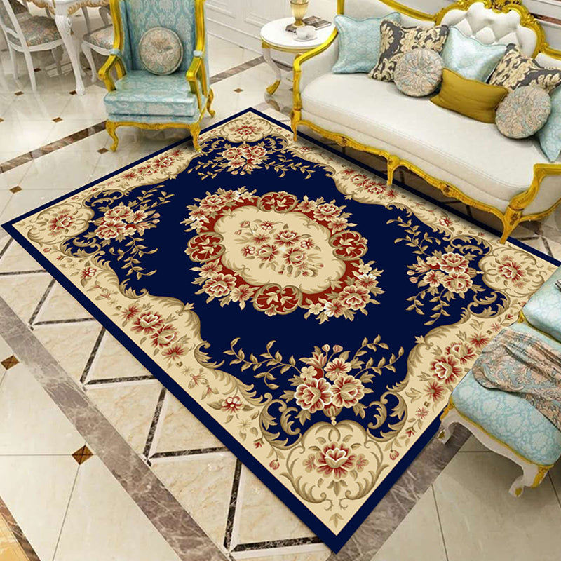 Antique Living Room Rug Multi Colored Flower Print Carpet Polyster Pet Friendly Machine Washable Indoor Rug Blue Clearhalo 'Area Rug' 'Rugs' 'Vintage' Rug' 2286002