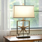 1 Light Trapezoid Table Lamp Vintage White Fabric Table Light with Starfish Design Clearhalo 'Lamps' 'Table Lamps' Lighting' 228605