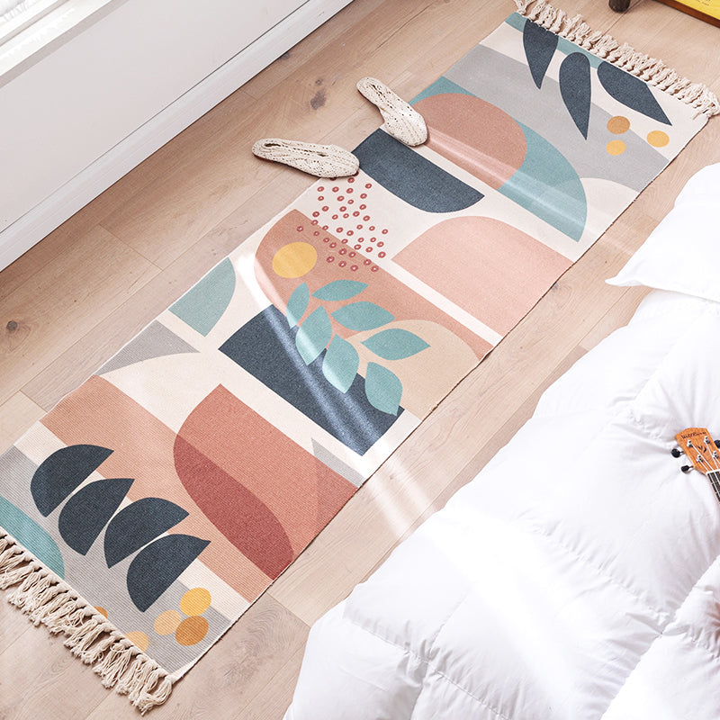 Multi Colored Bedroom Rug Western Geometric Print Indoor Rug Cotton Washable Stain-Resistant Area Carpet with Fringe Gray-Pink Clearhalo 'Area Rug' 'Rug' 2286197