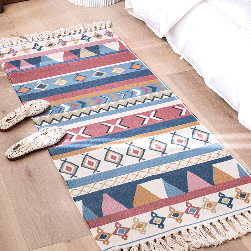 Multi Colored Bedroom Rug Western Geometric Print Indoor Rug Cotton Washable Stain-Resistant Area Carpet with Fringe Pink-Blue Clearhalo 'Area Rug' 'Rug' 2286205