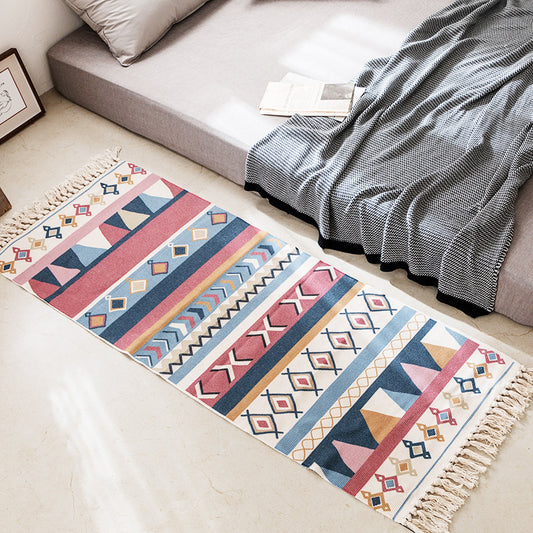 Modern Bedroom Rug Multi Colored Geometric Pattern Area Carpet Cotton Pet Friendly Machine Washable Indoor Rug Blue-Red Clearhalo 'Area Rug' 'Modern' 'Rugs' Rug' 2286226