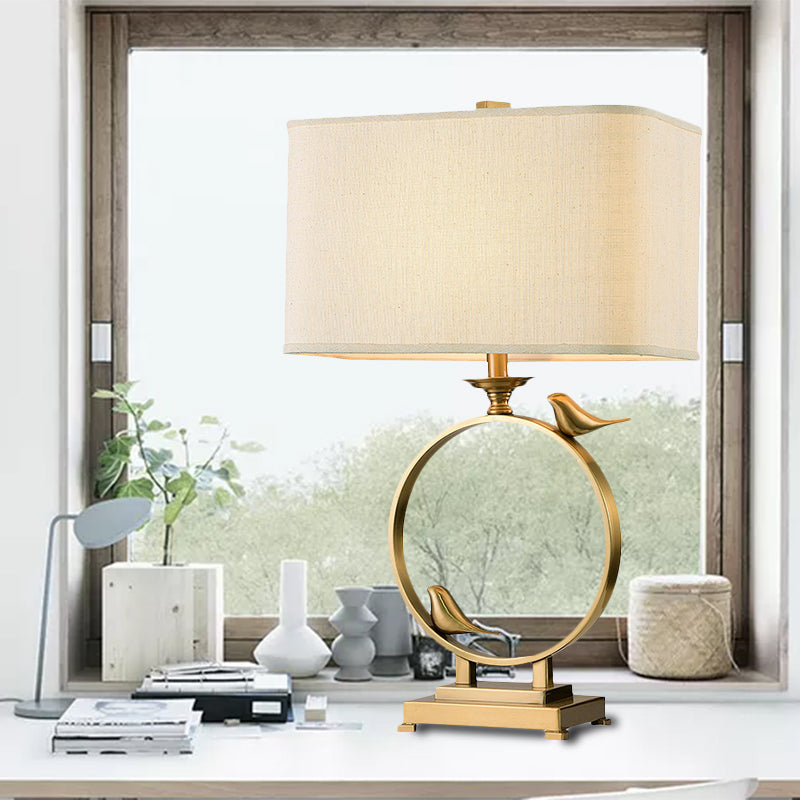 1 Light Rectangle Table Lamp Vintage White Fabric Night Lamp with Gold Metal Base Gold Clearhalo 'Lamps' 'Table Lamps' Lighting' 228624