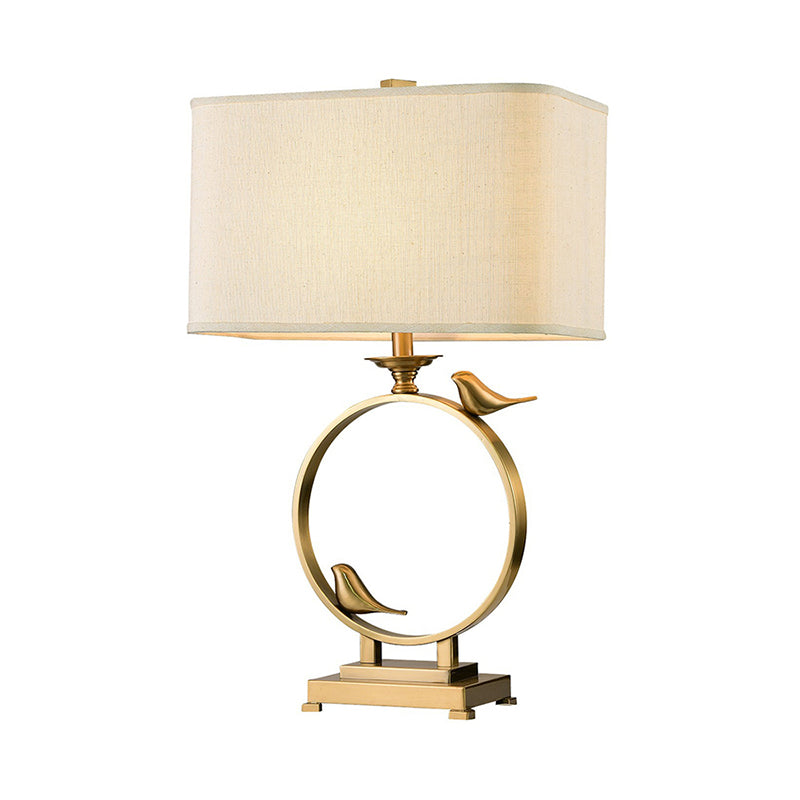 1 Light Rectangle Table Lamp Vintage White Fabric Night Lamp with Gold Metal Base Clearhalo 'Lamps' 'Table Lamps' Lighting' 228626