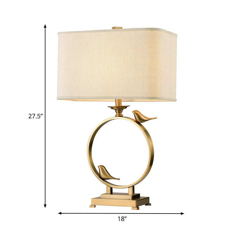 1 Light Rectangle Table Lamp Vintage White Fabric Night Lamp with Gold Metal Base Clearhalo 'Lamps' 'Table Lamps' Lighting' 228627
