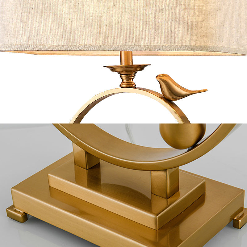 1 Light Rectangle Table Lamp Vintage White Fabric Night Lamp with Gold Metal Base Clearhalo 'Lamps' 'Table Lamps' Lighting' 228628