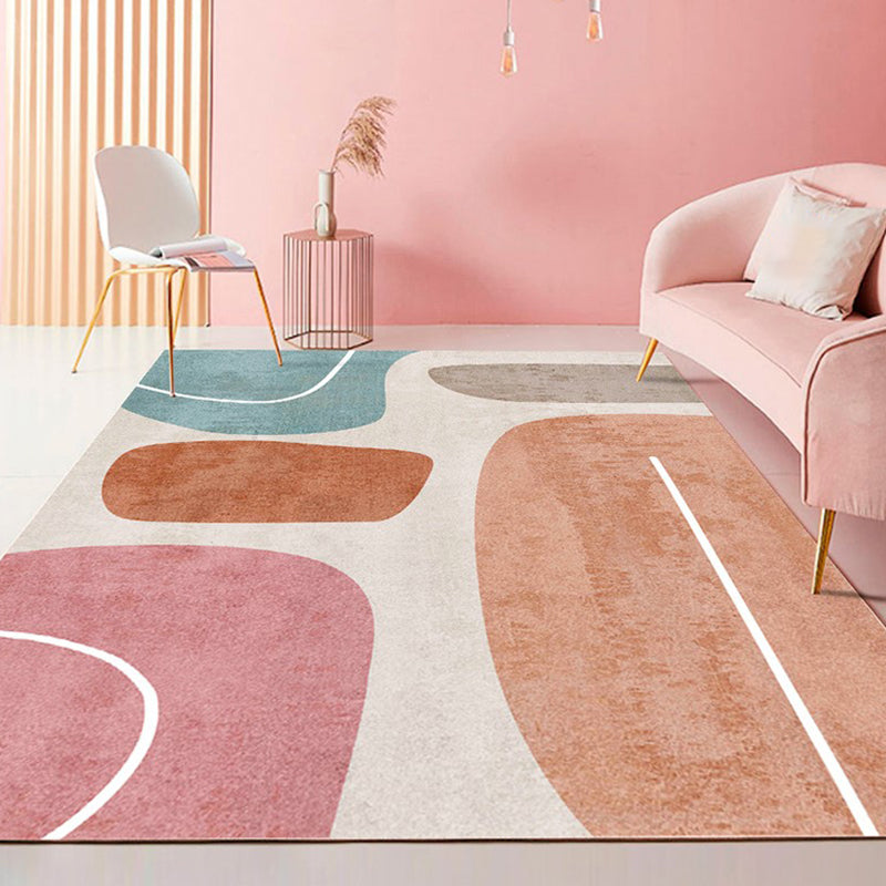 Fancy Bedroom Rug Multi Color Color Block Indoor Rug Polyster Non-Slip Backing Pet Friendly Carpet Pink Clearhalo 'Area Rug' 'Rug' 2286335