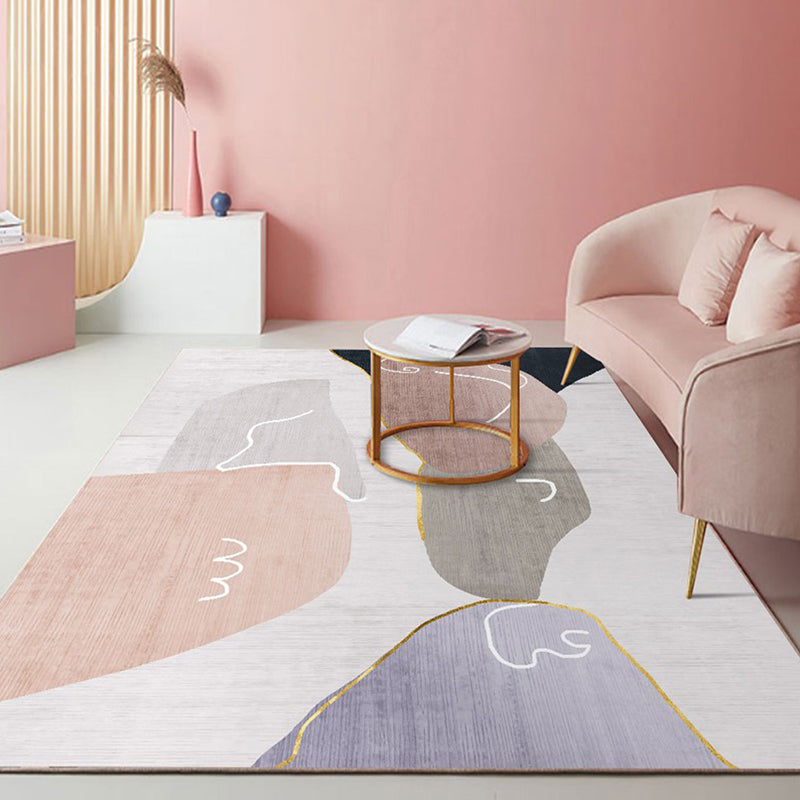 Fancy Bedroom Rug Multi Color Color Block Indoor Rug Polyster Non-Slip Backing Pet Friendly Carpet Light Purple Clearhalo 'Area Rug' 'Rug' 2286349