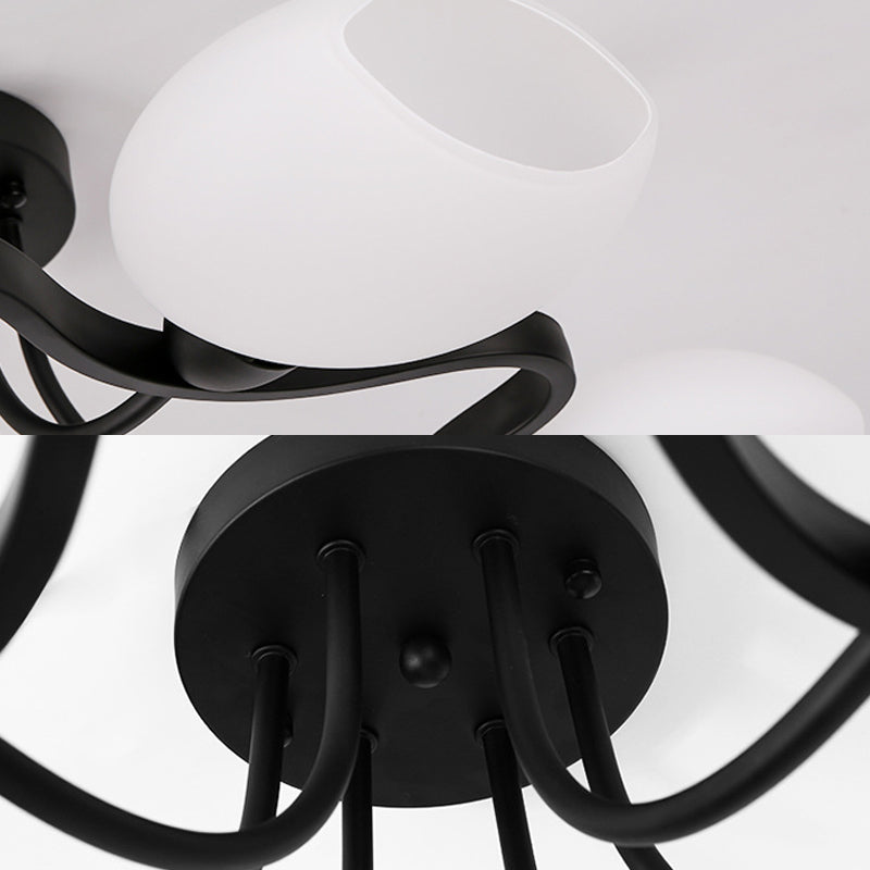 6/8/10 Lights Living Room Ceiling Mounted Fixture Classic Black Semi Flush Mount with Bubble White Glass Shade Clearhalo 'Ceiling Lights' 'Close To Ceiling Lights' 'Close to ceiling' 'Glass shade' 'Glass' 'Semi-flushmount' Lighting' 228673