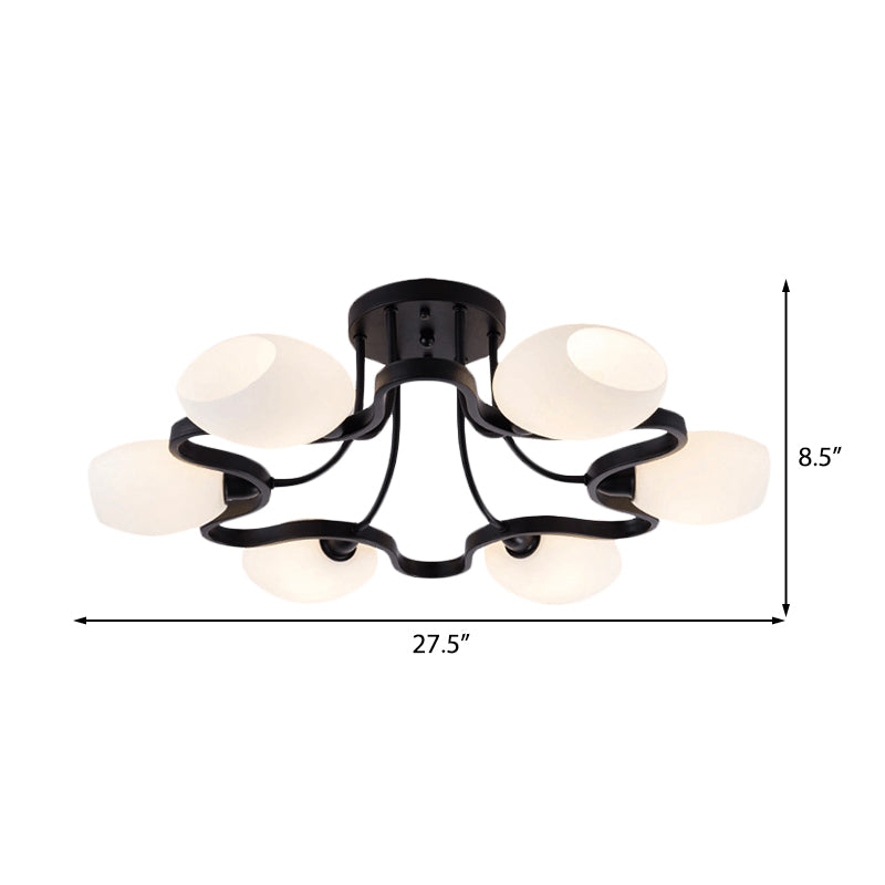 6/8/10 Lights Living Room Ceiling Mounted Fixture Classic Black Semi Flush Mount with Bubble White Glass Shade Clearhalo 'Ceiling Lights' 'Close To Ceiling Lights' 'Close to ceiling' 'Glass shade' 'Glass' 'Semi-flushmount' Lighting' 228678