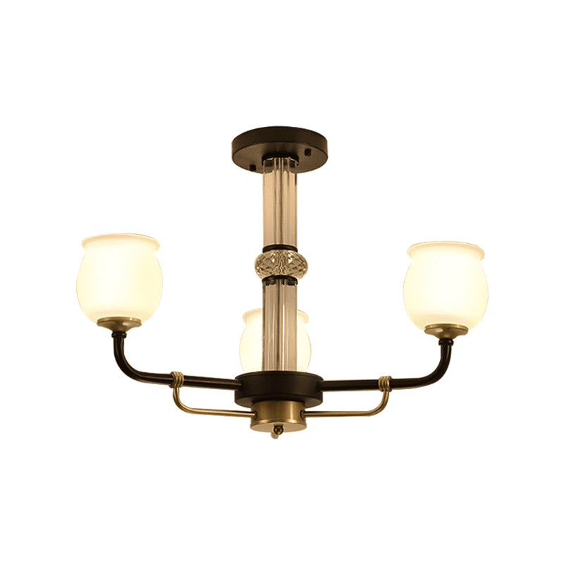 Jar Shaped White Glass Semi Flush Traditional 3/6 Lights Living Room Ceiling Light Fixture in Black Clearhalo 'Ceiling Lights' 'Close To Ceiling Lights' 'Close to ceiling' 'Glass shade' 'Glass' 'Semi-flushmount' Lighting' 228720