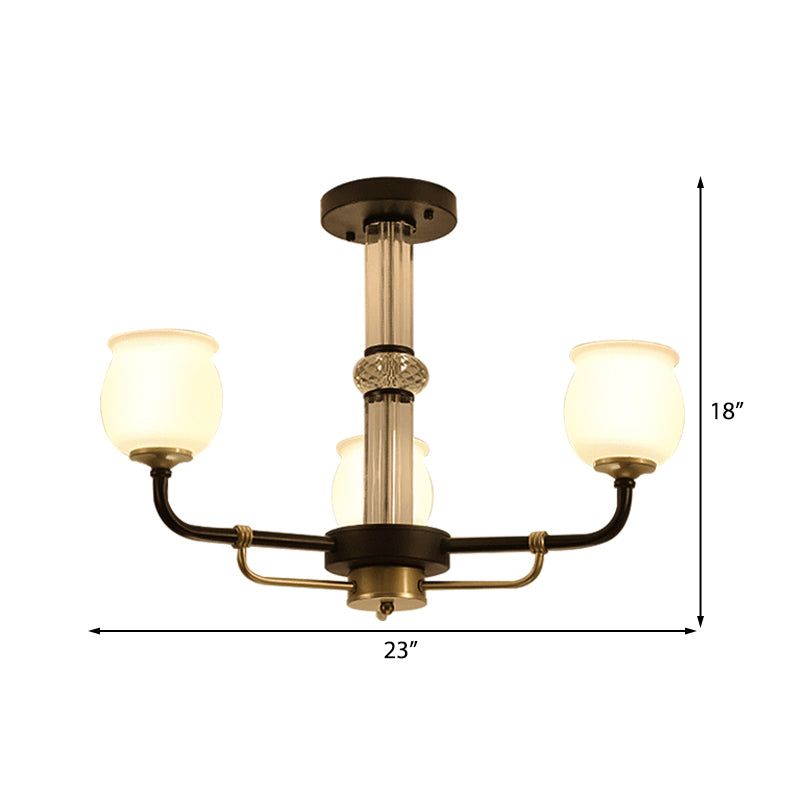 Jar Shaped White Glass Semi Flush Traditional 3/6 Lights Living Room Ceiling Light Fixture in Black Clearhalo 'Ceiling Lights' 'Close To Ceiling Lights' 'Close to ceiling' 'Glass shade' 'Glass' 'Semi-flushmount' Lighting' 228721