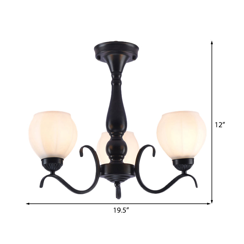 Black 3/5/6 Lights Ceiling Mount Traditional White Glass Swooping Arm Semi Flush Light for Living Room Clearhalo 'Ceiling Lights' 'Close To Ceiling Lights' 'Close to ceiling' 'Glass shade' 'Glass' 'Semi-flushmount' Lighting' 228743