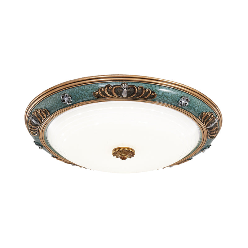 16"/19.5"/13.5" Wide LED Milky Glass Flush Light Fixture Traditional Green Crown Living Room Ceiling Lighting in Warm/White Light Clearhalo 'Ceiling Lights' 'Close To Ceiling Lights' 'Close to ceiling' 'Flush mount' Lighting' 228759